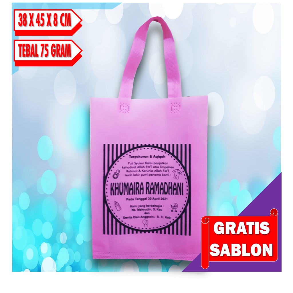 

Tas goodie bag -tas spunbond- tas seminar- tas promosi- souvenir ukuran 38 x 45 x 8 CM