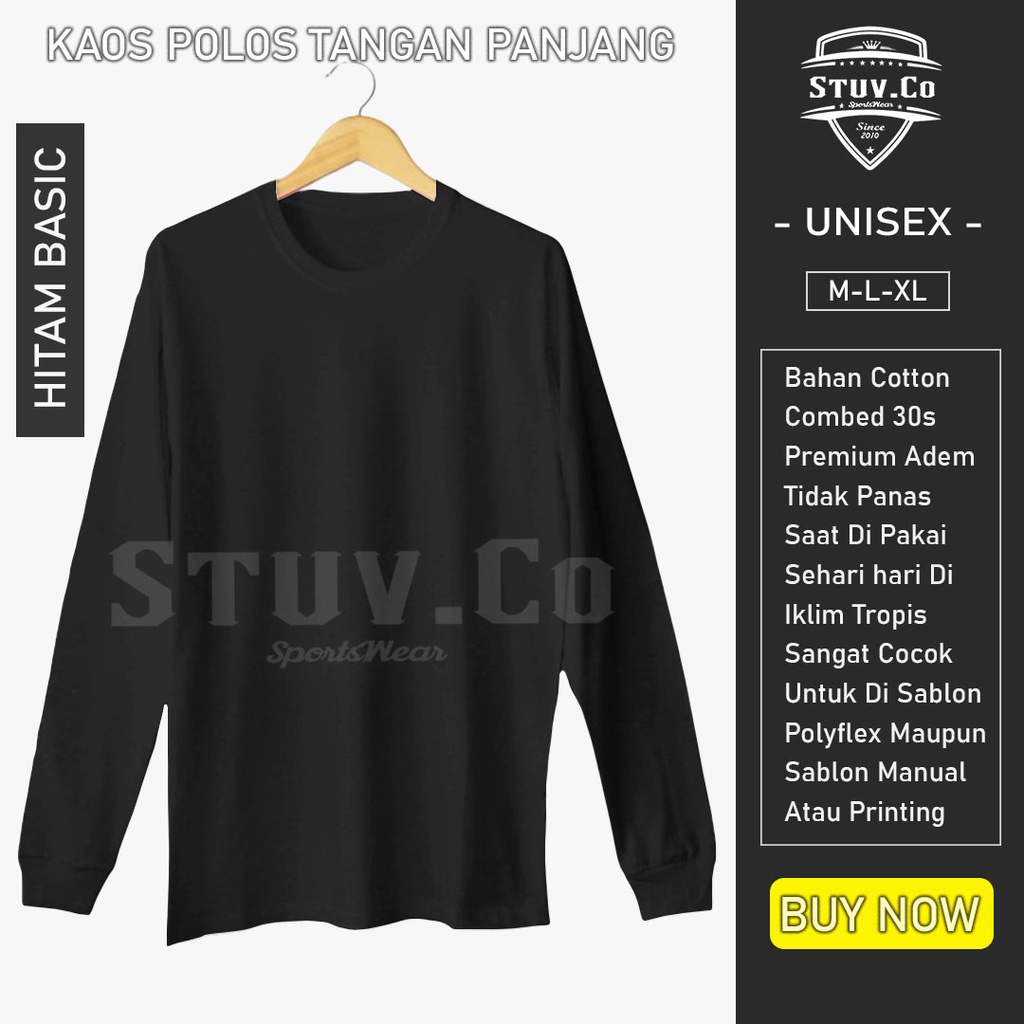 KAOS POLOS TANGAN PANJANG KATUN COMBED 30S TANGAN RIB KARET PRIA WANITA S M L XL