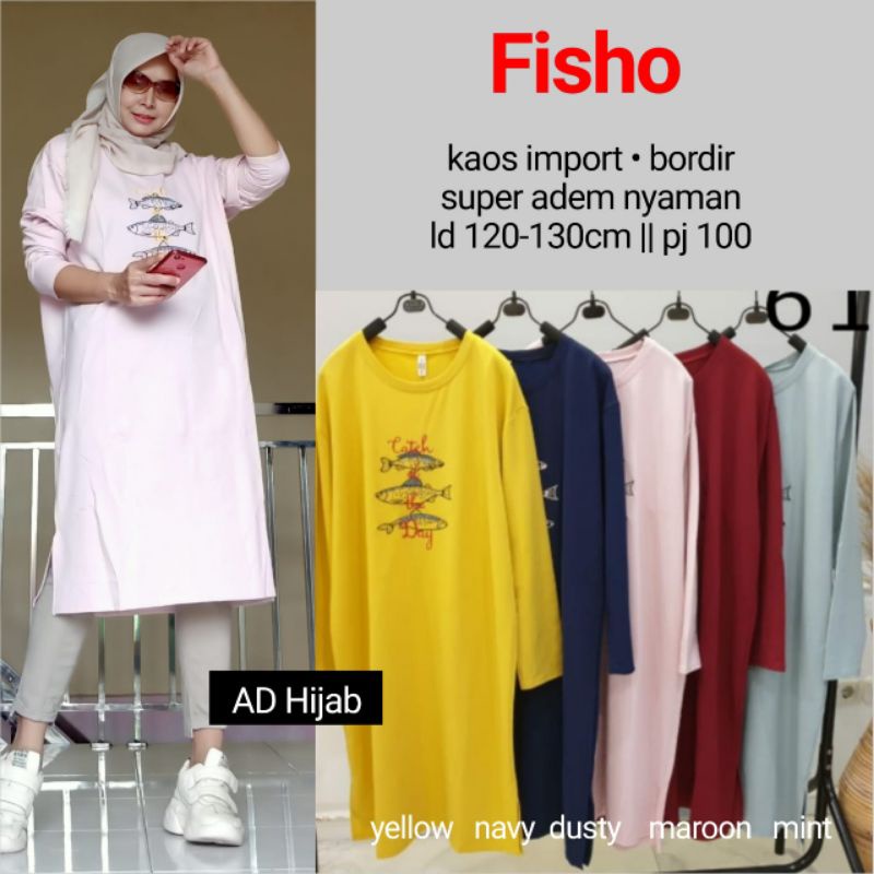BAJU ATASAN WANITA JUMBO BIG SIZE KAOS LD 120-130 CM // FISHO TUNIK BY AD HIJAB FASHION HQ