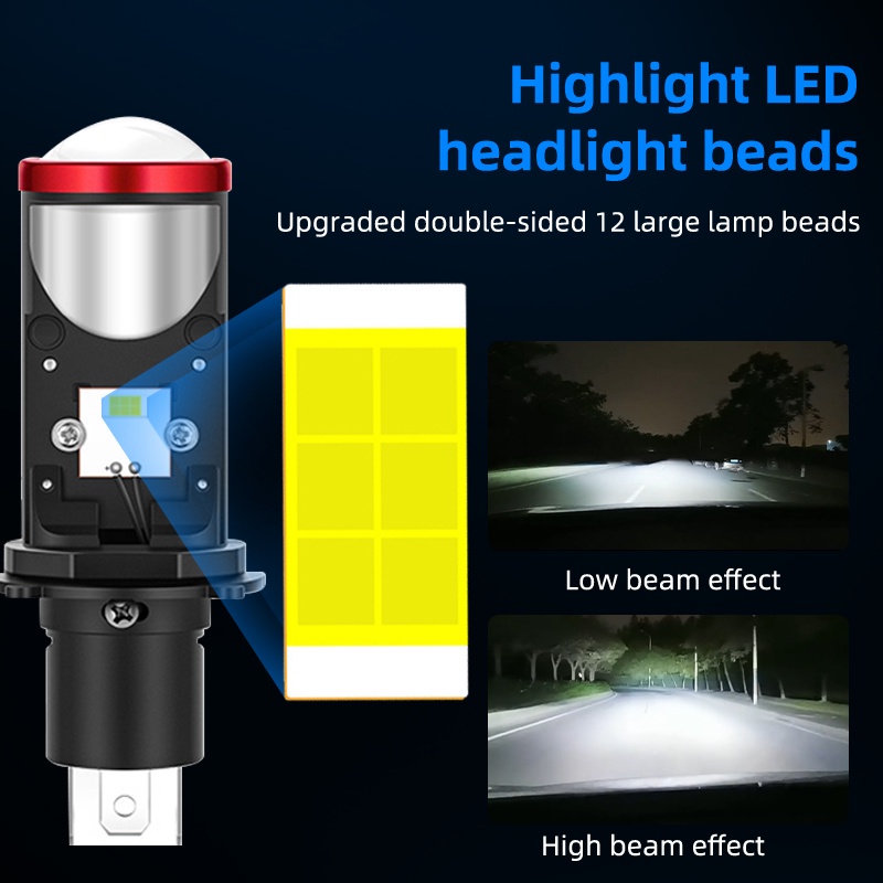 Lampu Bohlam LED H4 high power high &amp; low Dengan Lensa Untuk Mobil / Motor