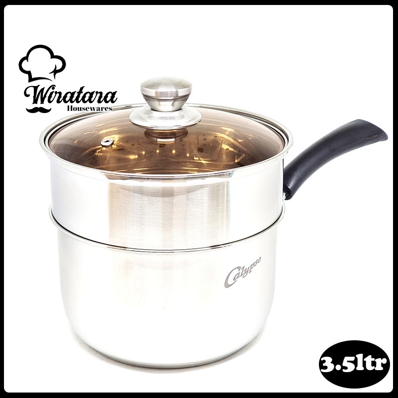 Calypso 3.5 Liter Panci + Kukusan Stainless | Sauce Pan 20cm + Steamer + Tutup Stenlis Steel | Panci