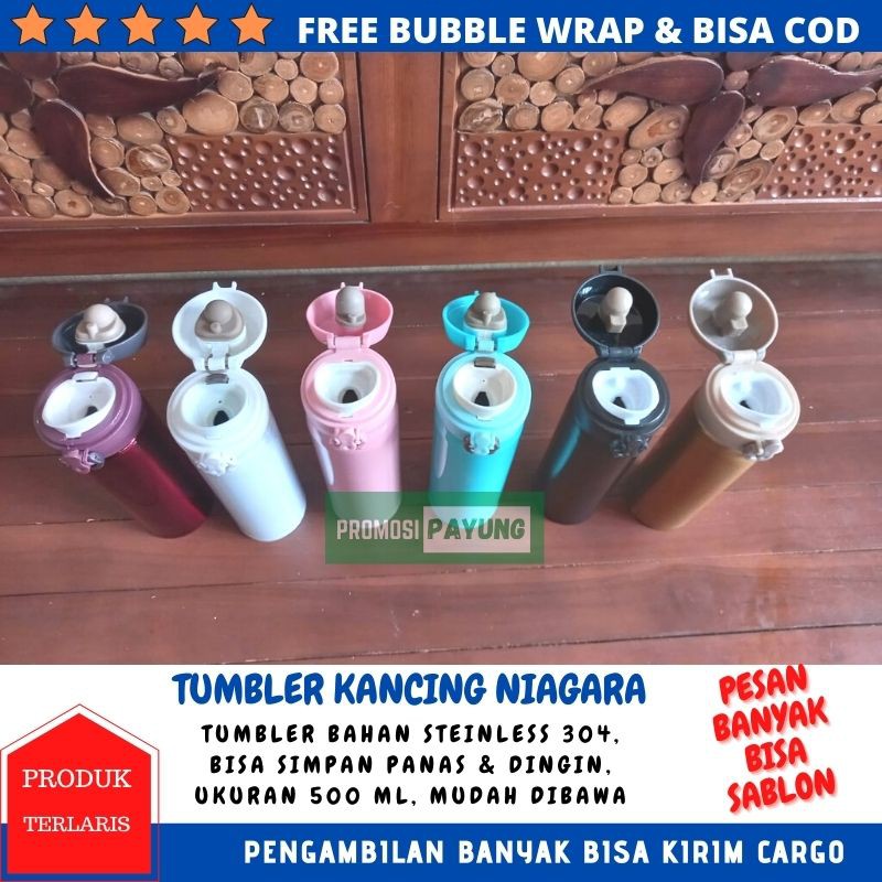 Termos Niagara Kancing Polos 500 ml Thermos Tumbler Panas Dingin Botol Vacuum Flask Stainles TC001