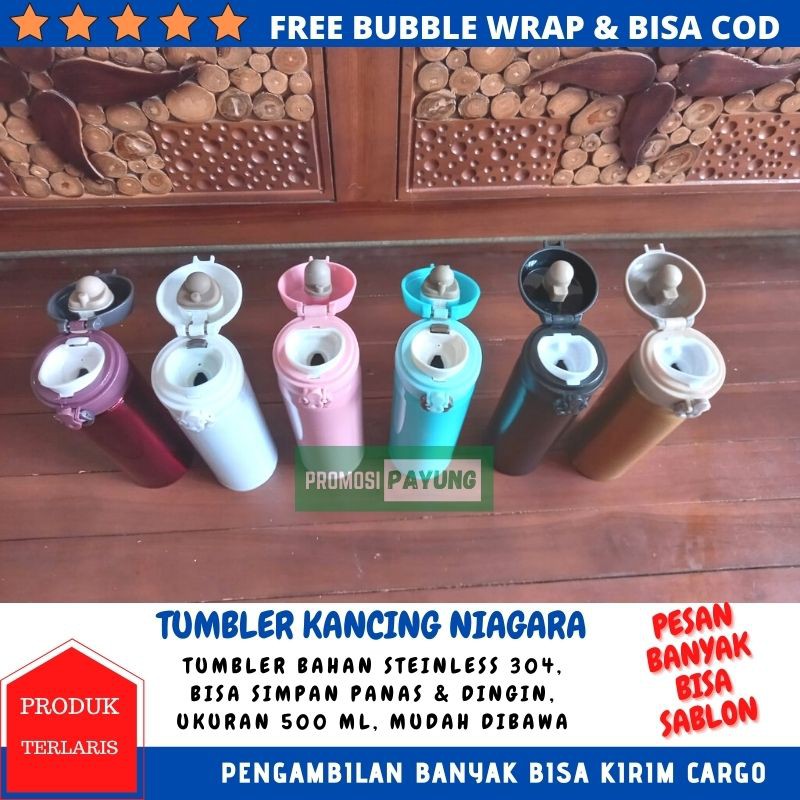 Termos Niagara Kancing Polos 500 ml Thermos Tumbler Panas Dingin Botol Vacuum Flask Stainles TC001