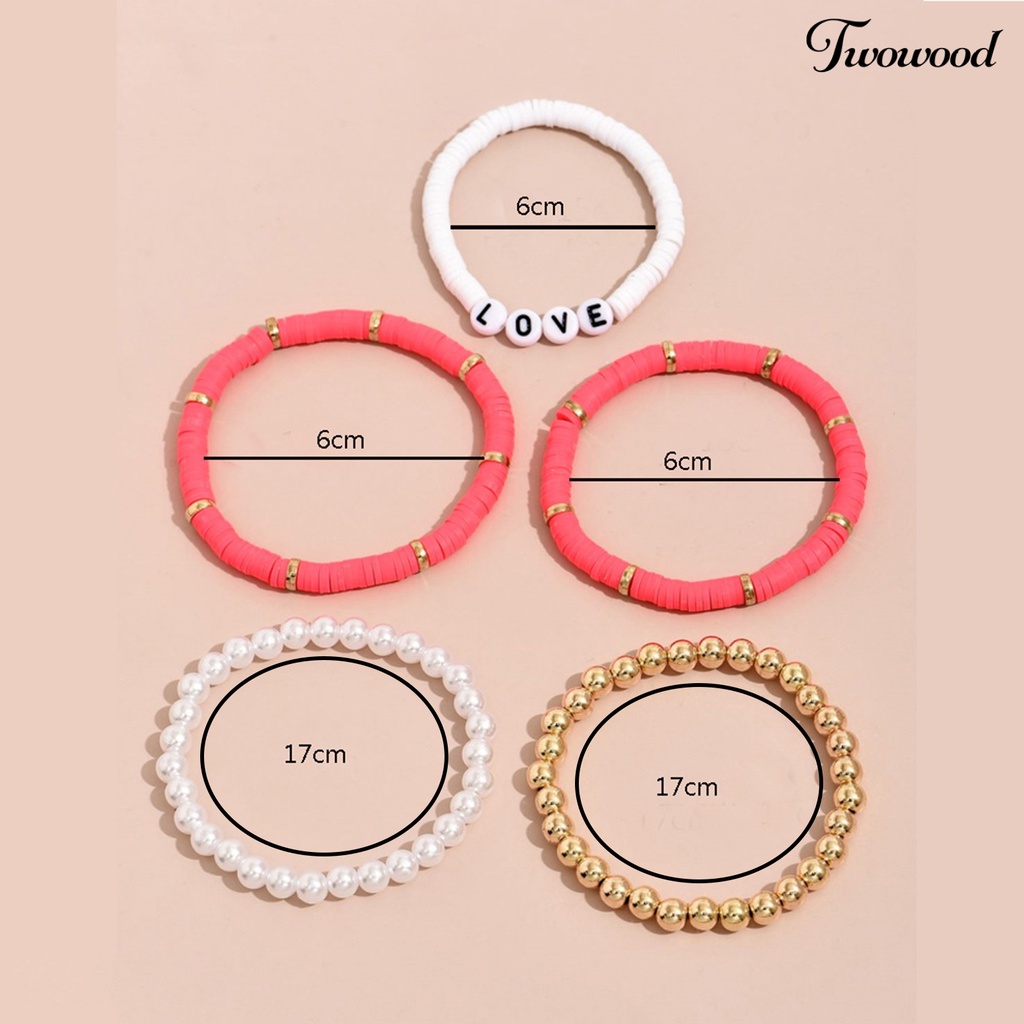 5pcs Gelang Bahan Polymer Clay Motif Tulisan Love Warna-Warni Gaya Bohemian Untuk Unisex