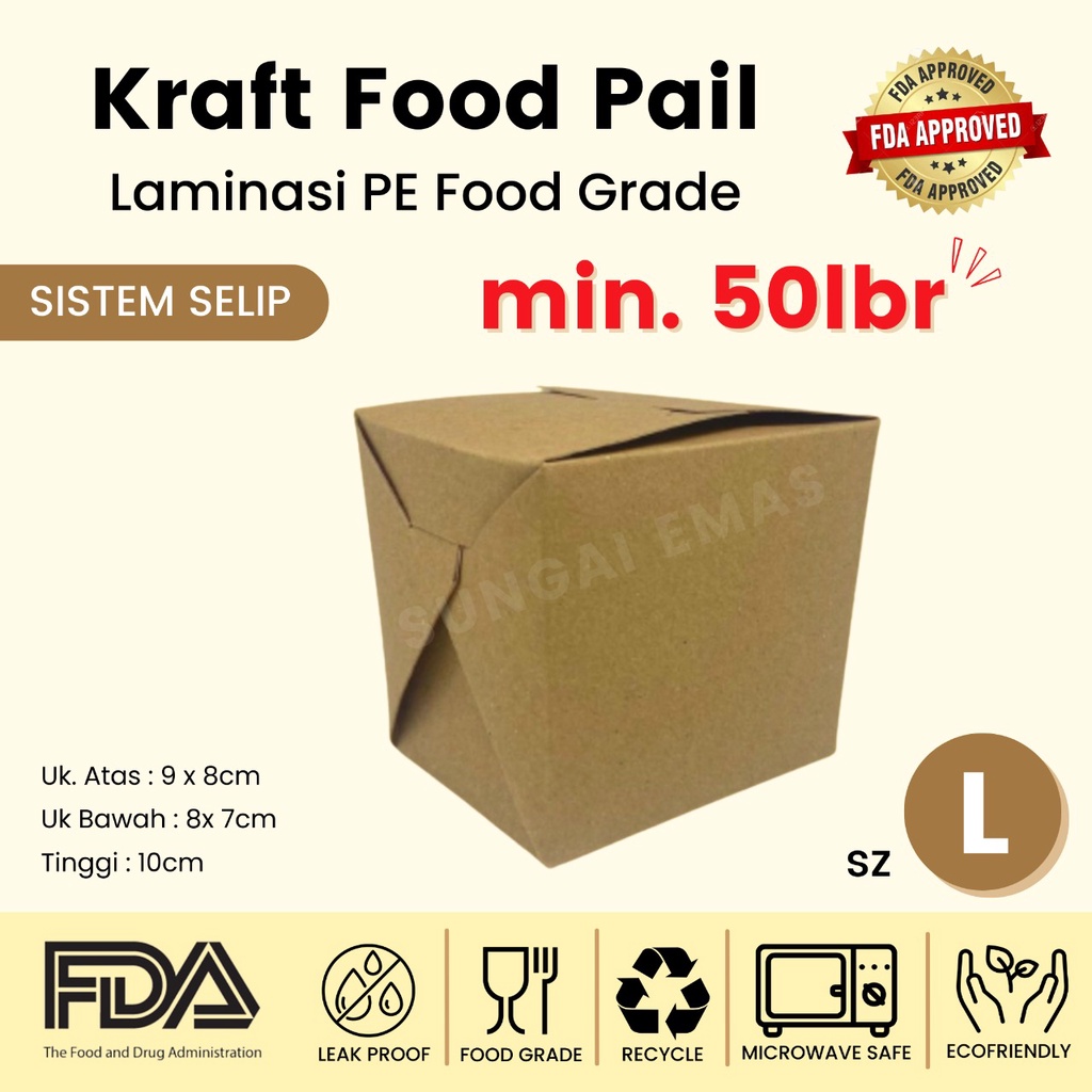 Jual Food Pail Kraft Laminasi Size Large Paper Rice Box Kemasan Makanan Food Grade Shopee