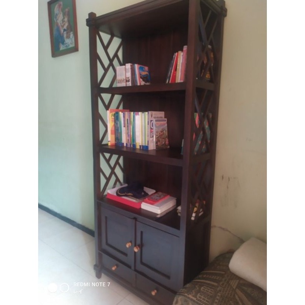 Lemari Rak Buku Serbaguna - Rak Tas Kayu Jati