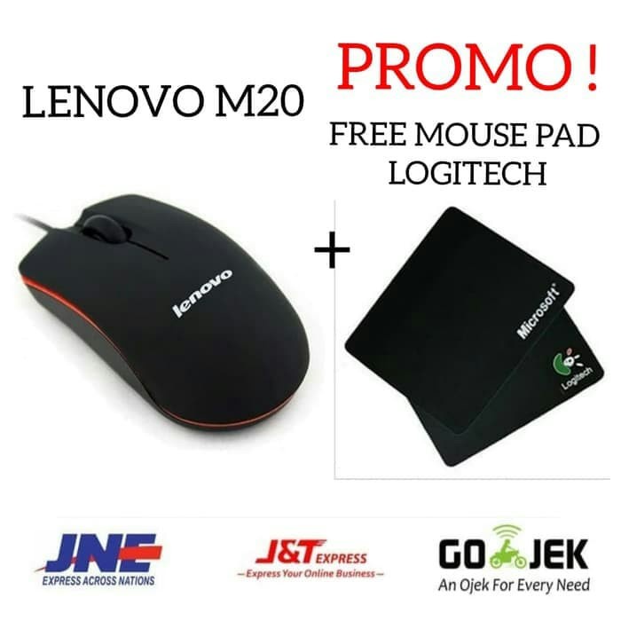 Lenovo M20 mouse gaming laptop pc kabel murah wired usb original 3D optical/USB mini mouse M20 Warna-Hitam free mousepad
