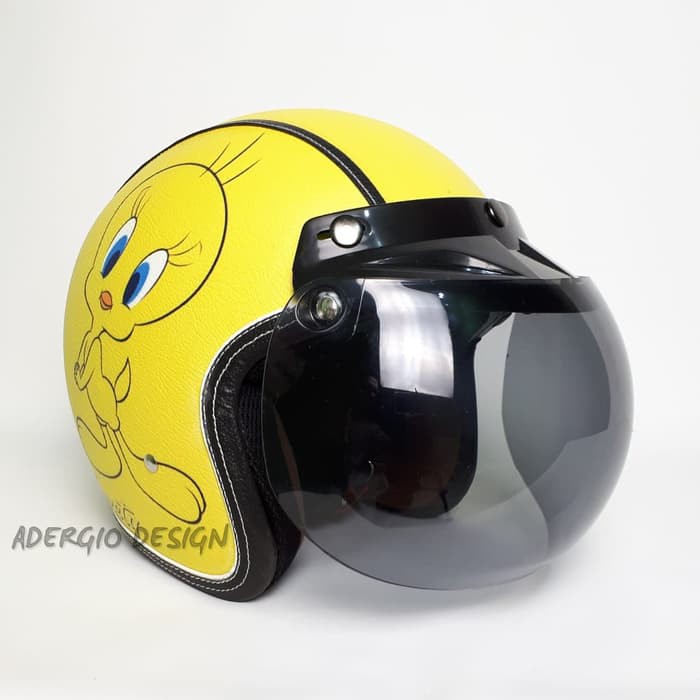 Helm Bogo Retro Klasik SNI - Full Kulit Motif Tweety Kuning