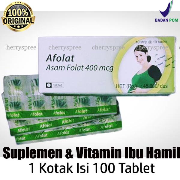 Afolat Asam Folat Suplemen Ibu Hamil Vitamin Bumil Perawatan Kehamilan Folic Acid Promil 100pcs