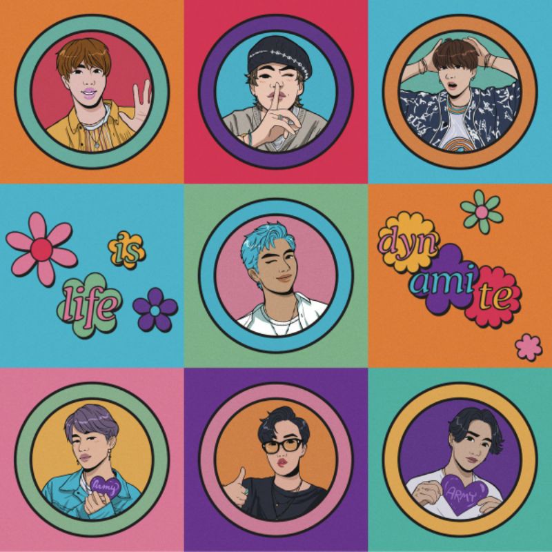 Kaos Kpop BTS dynamite character cartoon taehyjng jungkook jhopejin suga jimin rm