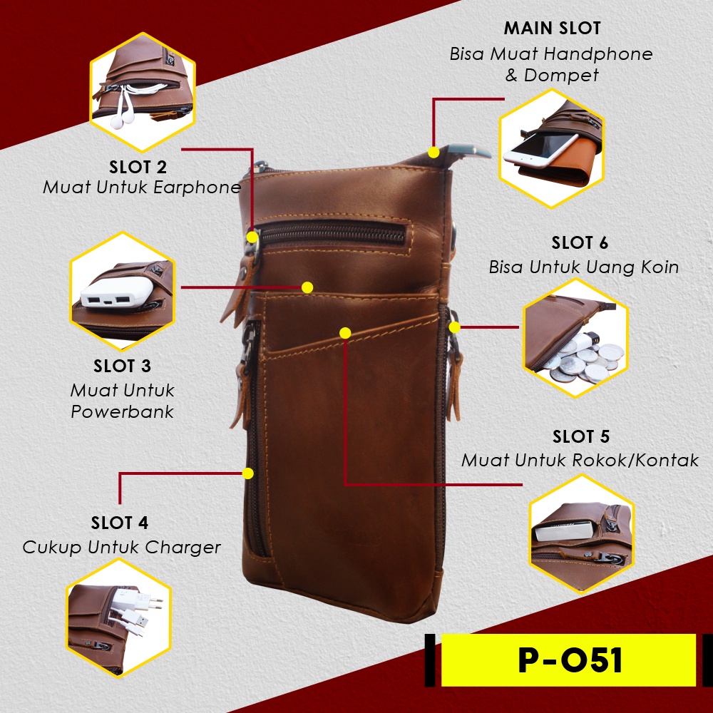 Tas Pinggang Pria Kulit Sapi Asli Multifungsi Waistbag Kulit Premium Terbaik P051 Tas Selempang Dan Gantung KUALITAS TERJAMIN MEMUASKAN