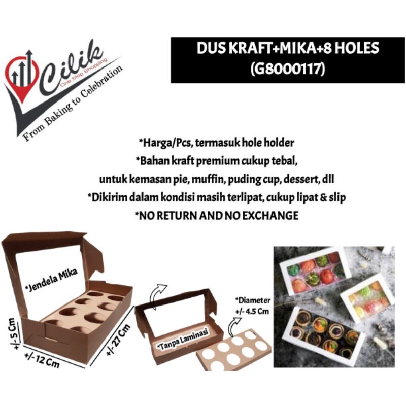 

dus box kemasan kraft mika hole 8 packaging pie muffin puding cake
