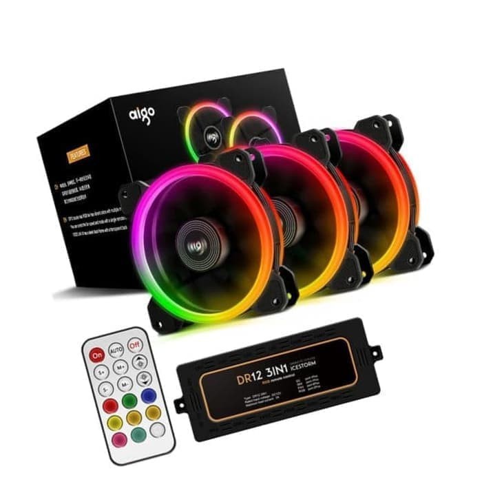 AIGO DR12 PRO 3in1 Double Ring Fan RGB - 3 Pack With Controller