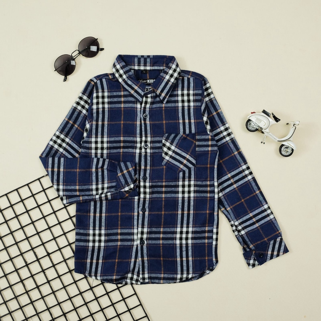 Atasan Kemeja Flannel Anak Kemeja Anak Laki-Laki Motif Kotak Bahan Katun Flanel Dan Katun Denim 3-13 Tahun