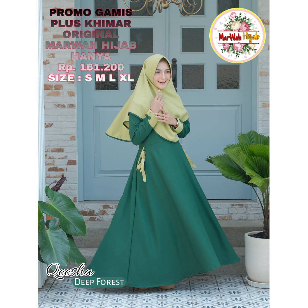 Termurah original gamis marwah hijab qeesha dress forest gamis syari set khimar gamis terbaru syar'i