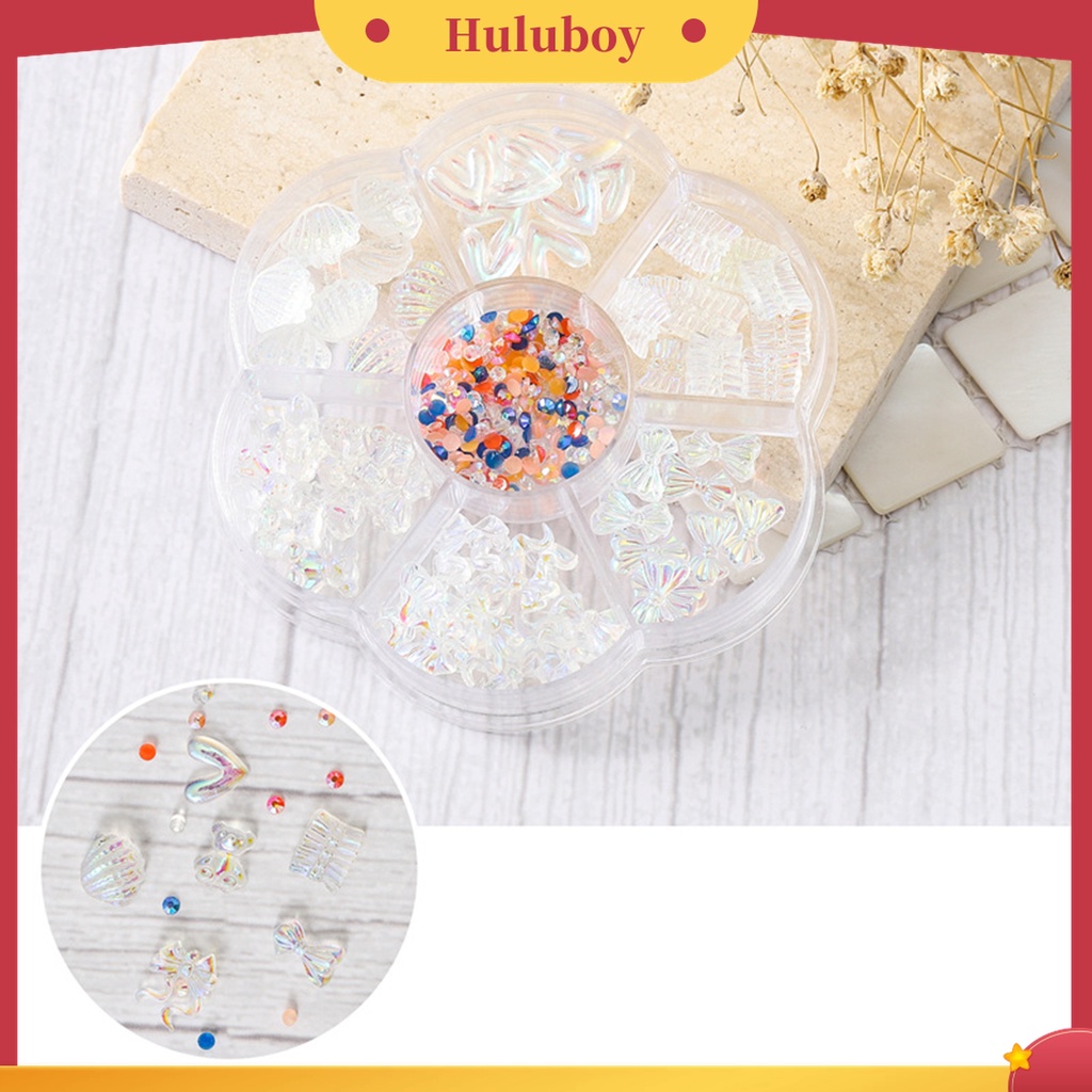 Huluboy Huluboy♡ 1 Kotak Ornamen 3D Bentuk Kartun Beruang Pita Bahan Resin Untuk Nail Art
