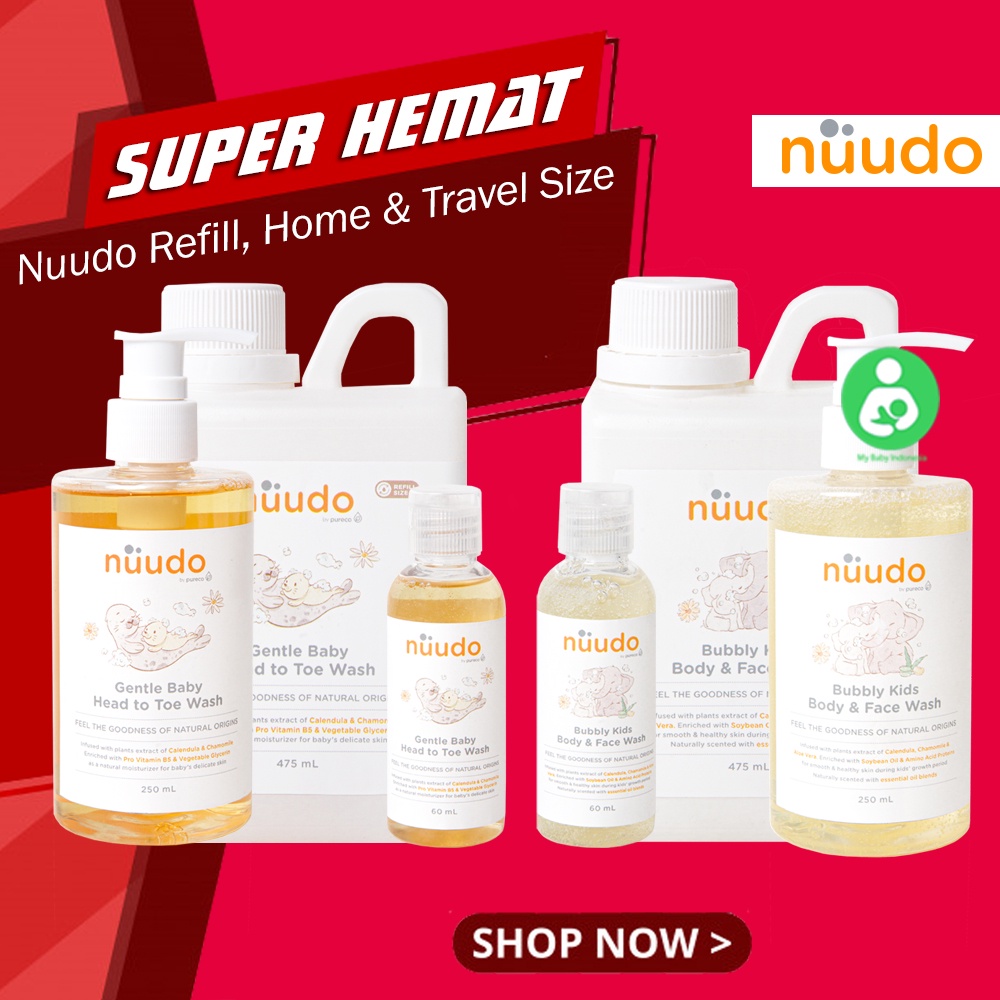 NUUDO - NUUDO BY PURECO GENTLE BABY HEAD TO TOE WASH - BUBBLY KIDS BODY WASH TO FACE TRAVEL SIZE 60ML SABUN MANDI BAYI-ANAK