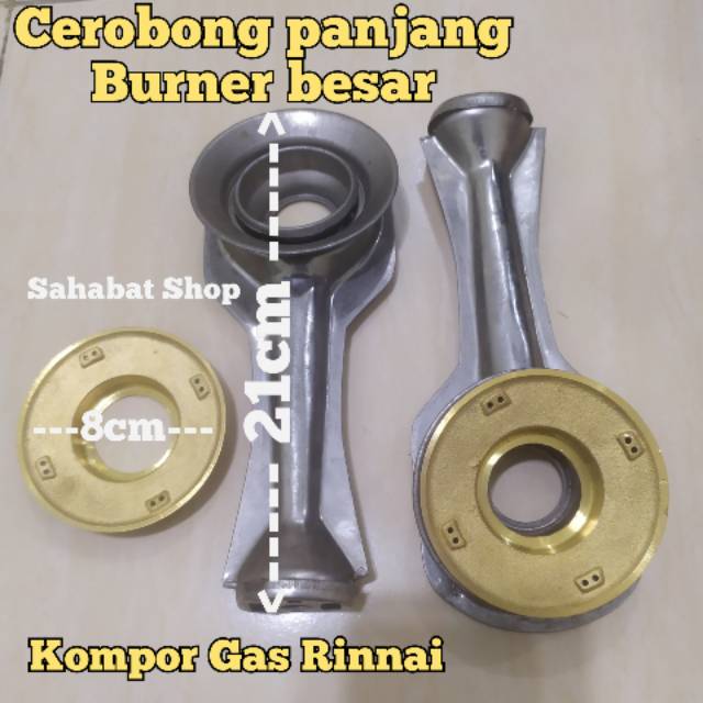 CEROBONG PANJANG + BURNER KUNINGAN BESAR KOMPOR GAS RINNAI 522A 602 712 A