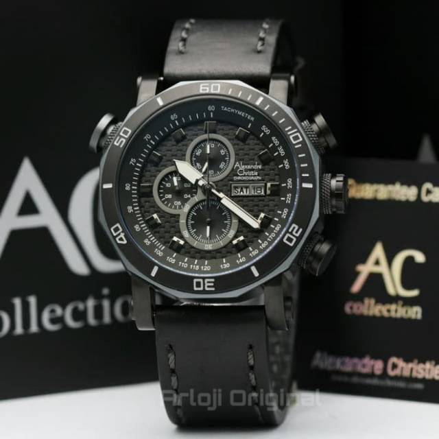 JAM TANGAN PRIA ALEXANDRE CHRISTIE AC 6308 FULL BLACK ORIGINAL