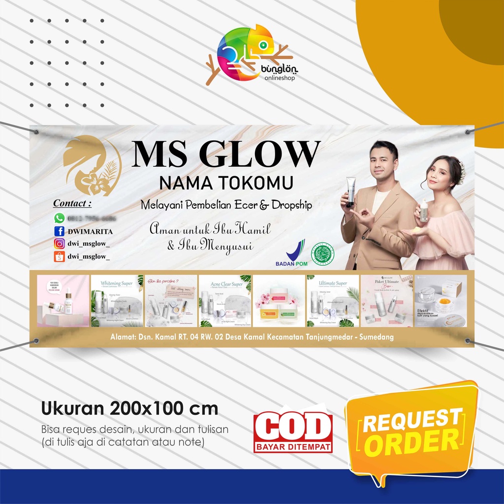 Size 200x100 Cm, Spanduk Banner MS GLOW Gold
