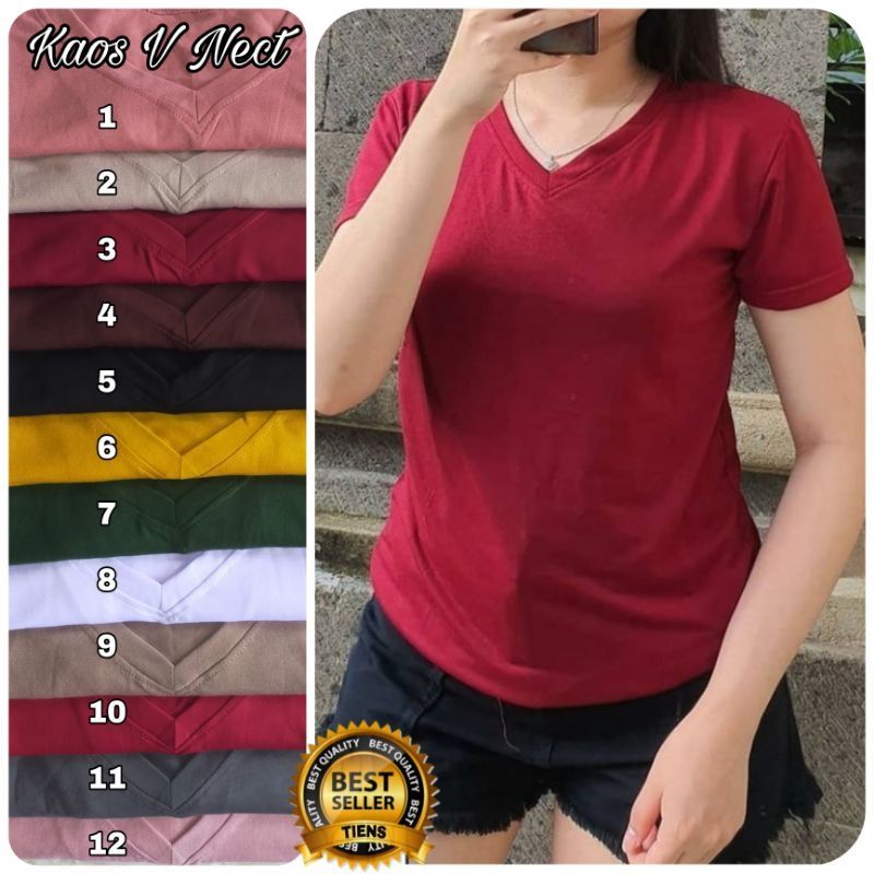 Kaos V neck Polos Wanita Cewek Premium / Korean V Neck