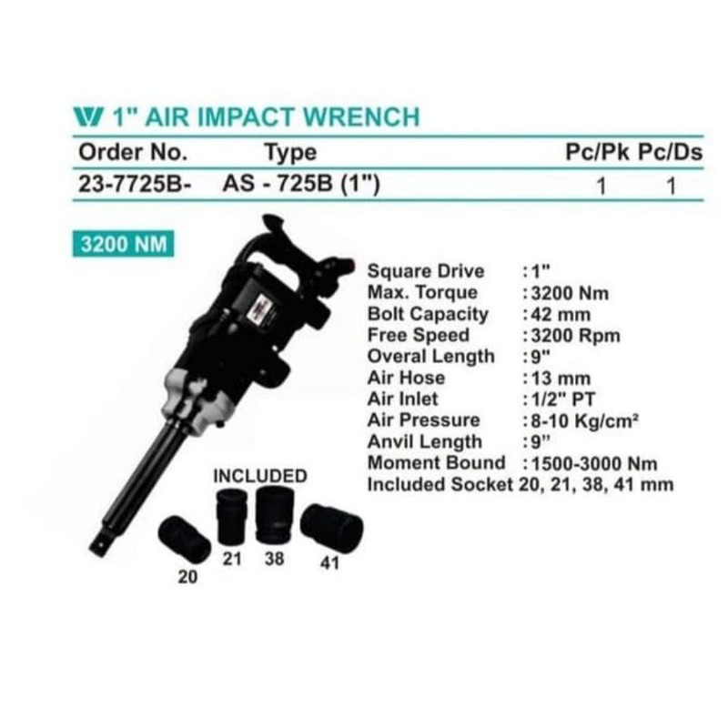 WIPRO 1 inch AIR IMPACT WRENCH AS-725B - Alat buka baut