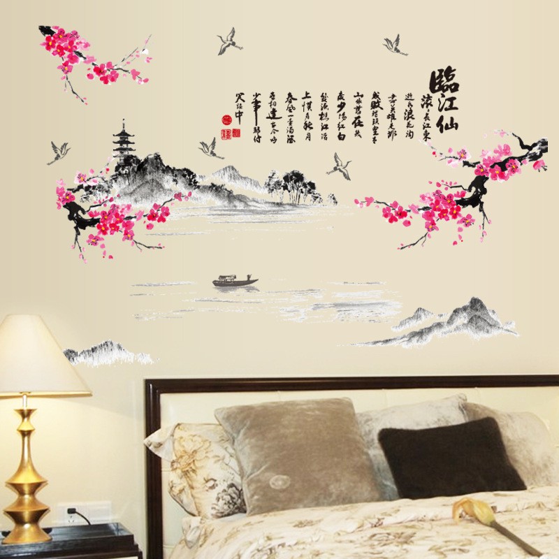 Reliza Wall Sticker Linjiang Mountain Sakura Stiker Dinding LDR00692