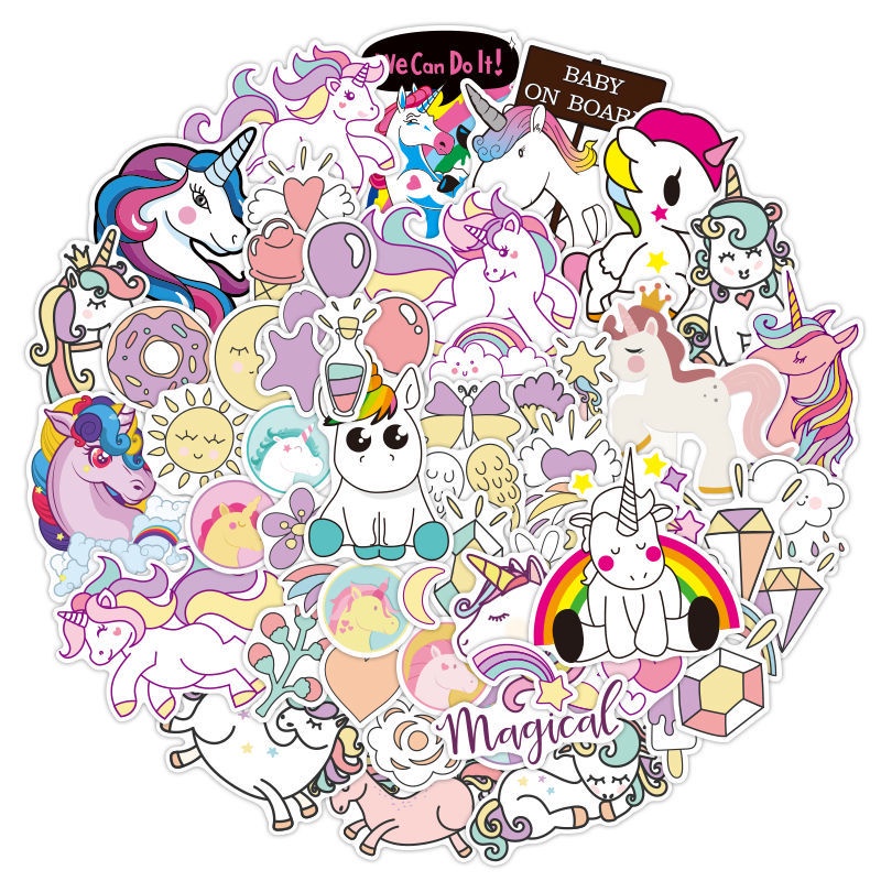 60 stiker Lucu kreatif Korea gadis unicorn stiker ins kartun bentuk Jurnal dekorasi stiker koper sti