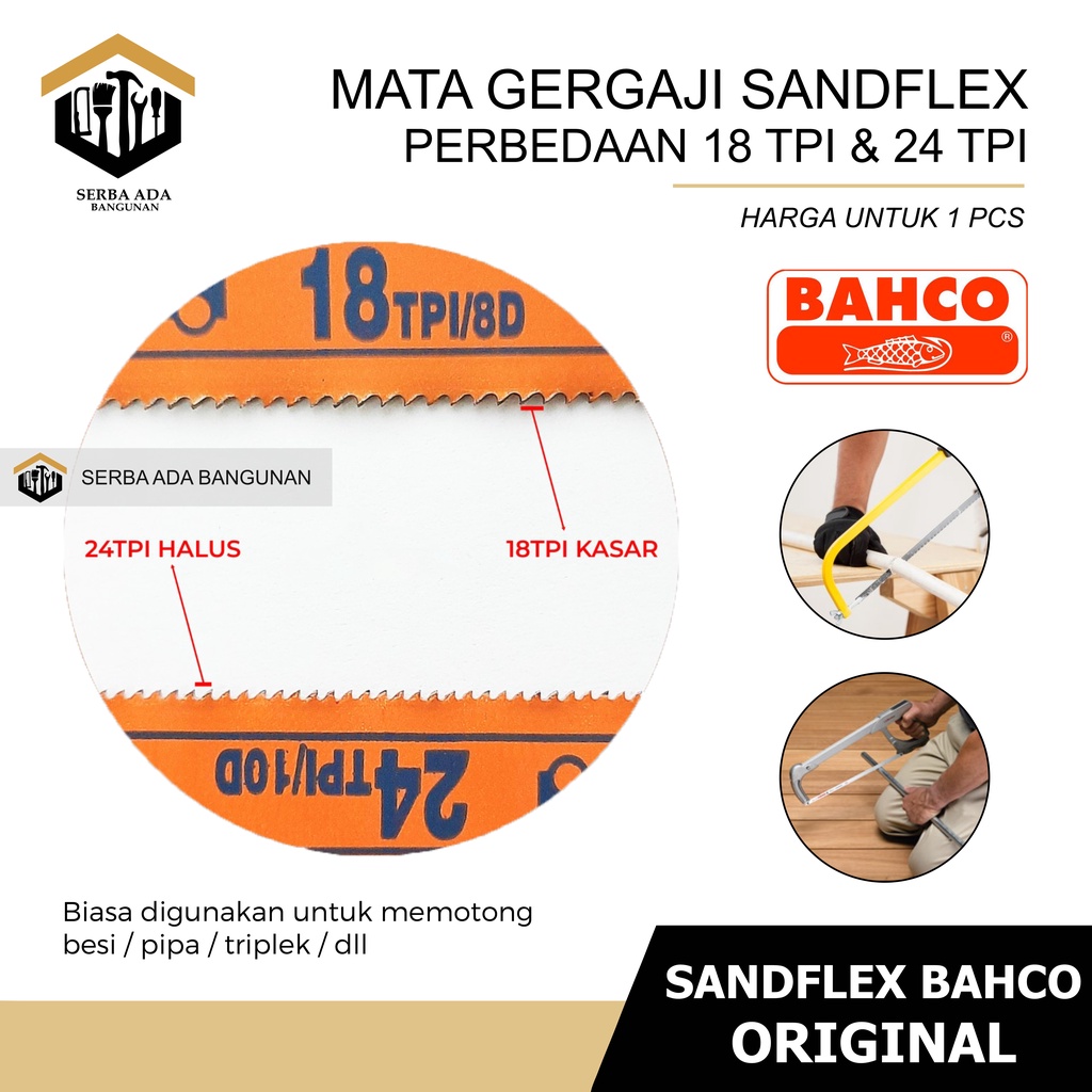 Mata Gergaji Bahco / Mata Gergaji Sandflex Sanflex ASLI 24 TPI 12&quot; 24T 18T