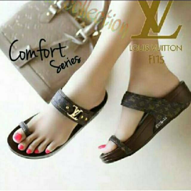 Sandal Wanita Casual Jepit Jempol Lv coklat DV123