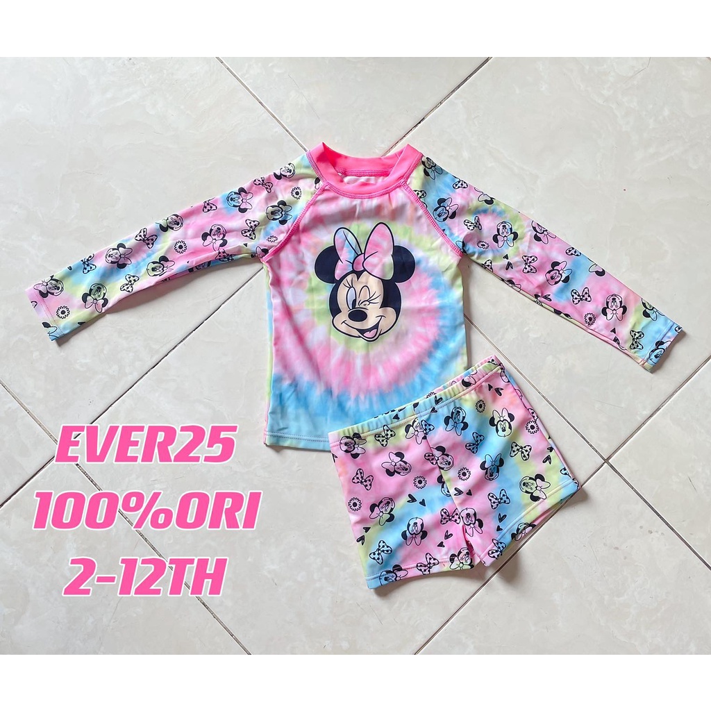 MINNIE baju renang anak perempuan tangan panjang 2 piece swimsuit 2 layar