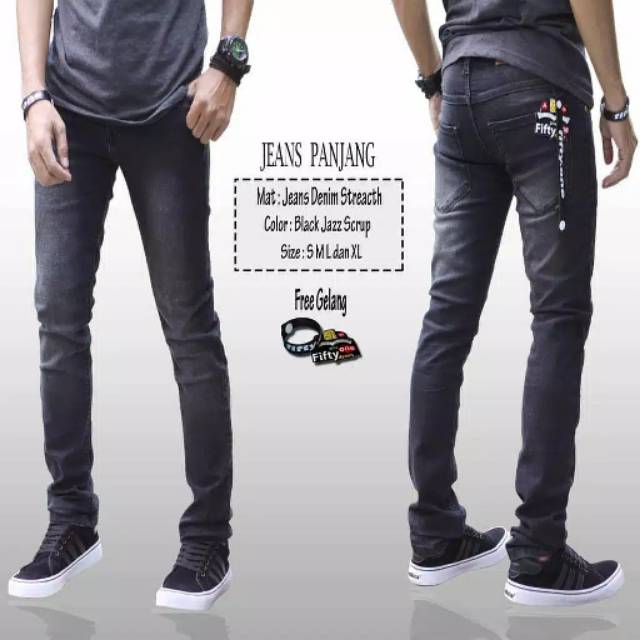  Celana  Panjang Jeans  Hitam Distro Premium Slim  Fit  Pria  