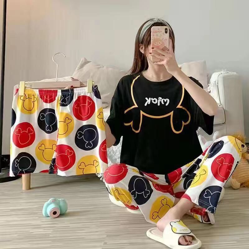 MDLV ~ BAJU TIDUR SET 3IN1 MIKI LOVE BLACK BAJU TIDUR IMPORT CEWEK BEST SELLER PIYAMA DEWASA IMPORT