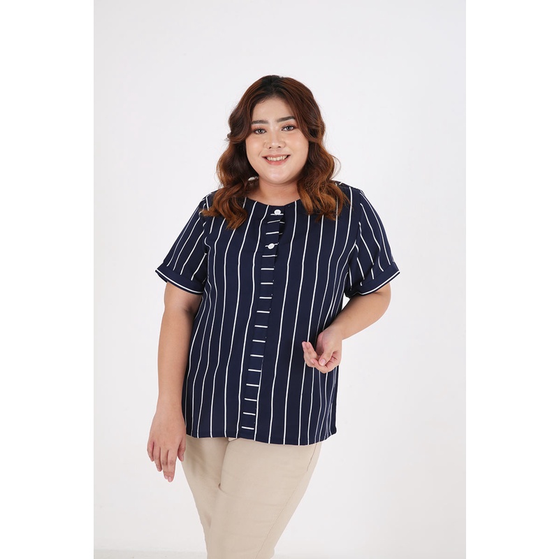 Sorabel - Atasan Wanita Garis Ikka Stripe Basic Blouse Big Size Jumbo XXXL
