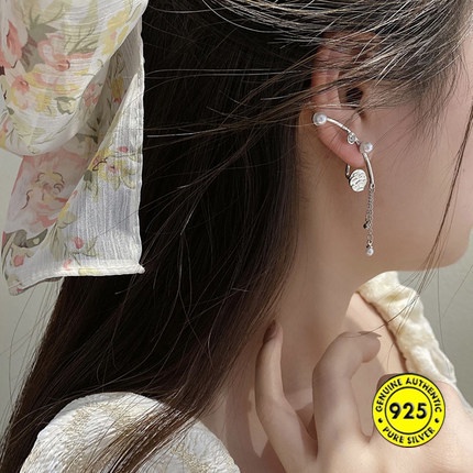 Anting Rumbai Mutiara Bahan Sterling Silver Gaya Retro Perancis Untuk Musim Panas