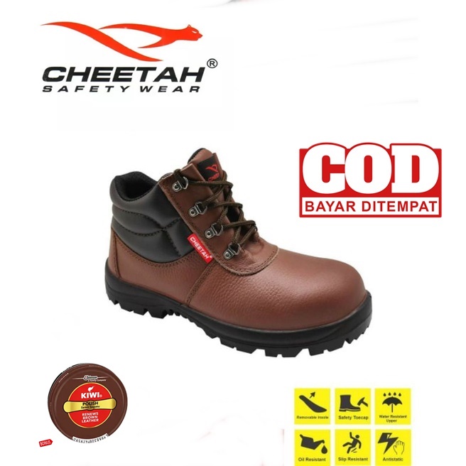 Sepatu Safety Cheetah 7106C FREE Semir Sepatu Kiwi Pasta Warna Coklat