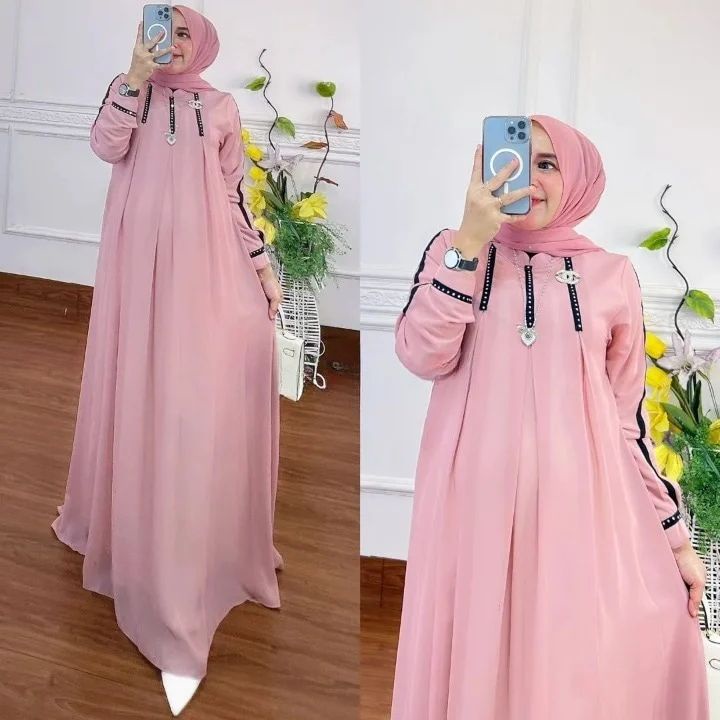 Baju dress wanita davira dress gamis terbaru 2024 model terbaru dress mewah bahan ceruty babydoll full puring gamis cantik modrn kekinian