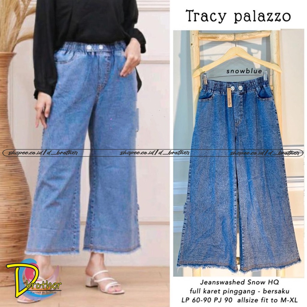 Celana Jeans Kulot TRACY PALAZZO | Kulot Jeans Double Button | Wide Leg Jeans