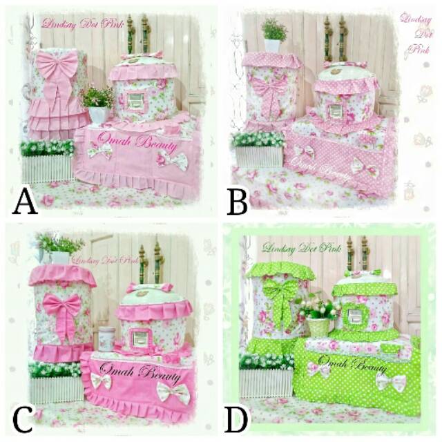 PREORDER GKM Shabby Sarung Galon Kulkas Magic Com Lindsay Putih Pink Hijau / GKM Shabbychic Bunga Ma