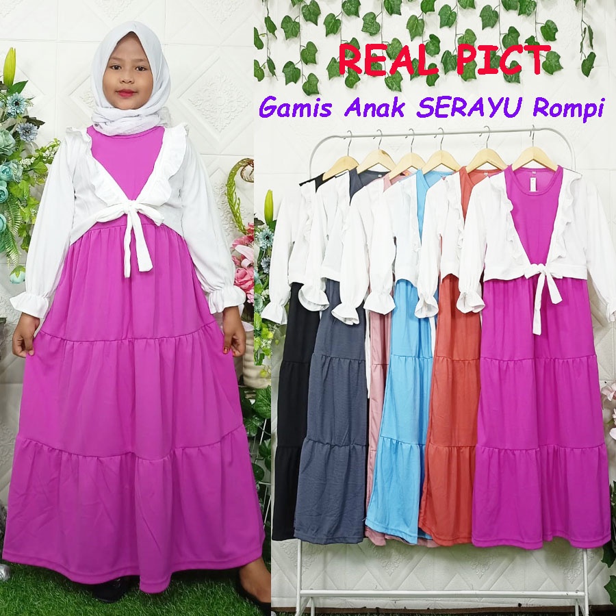 GAMIS ANAK SERAYU ROMPI PUTIH DRESS WARNA 3-12tahun CARLINA