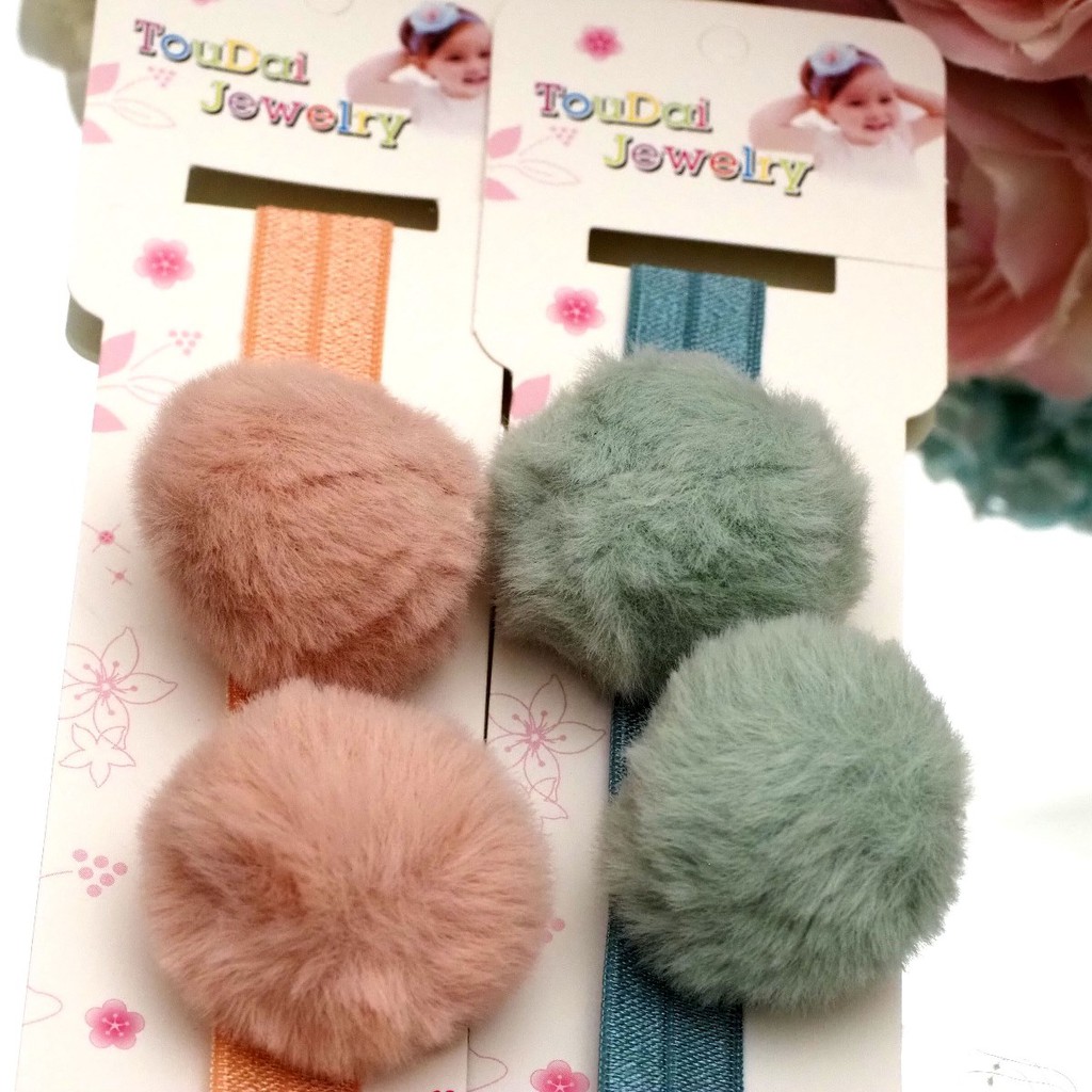 Bando Karet Bandana Pompom Bulu Halus Lembut Double Bando Tali Glitter Cute Fashion Korea Anak Perempuan Murah Berkualitas