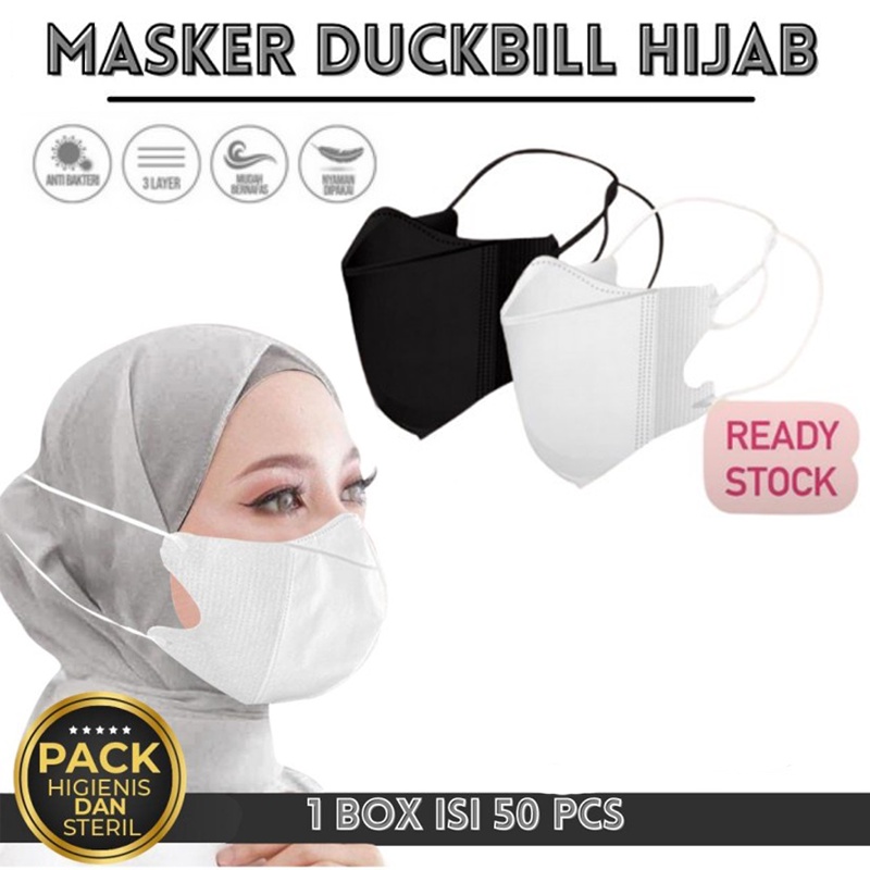 masker duckbill hijab isi 50pcs 3ply masker headloop / masker hijab duckbill / disposable mask