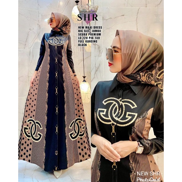 NEW!! READY!! MAXI DRESS SCUBA JUMBO PRINT LD 120 /140 ORI SHR 100%-5