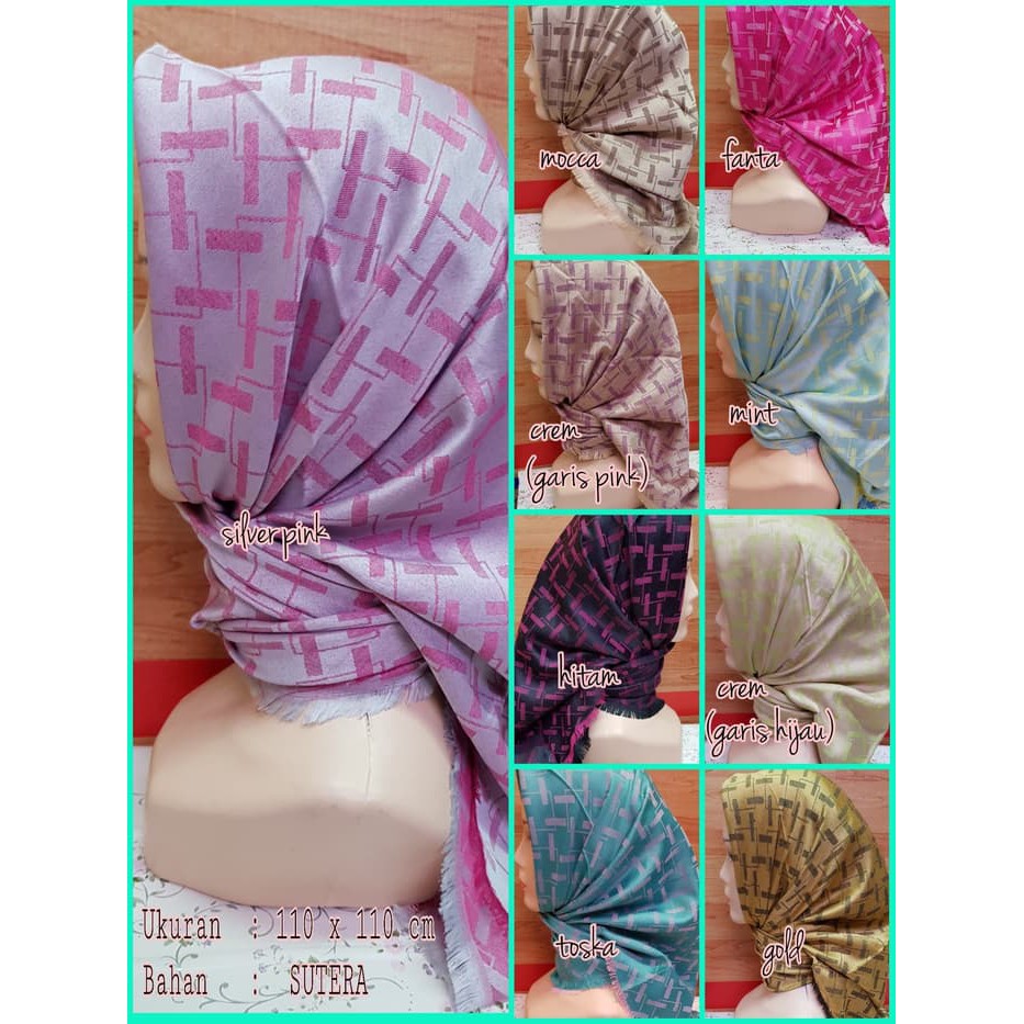 Jilbab Segi Empat Motif Garis Bahan Sutra / Jilbab Branded