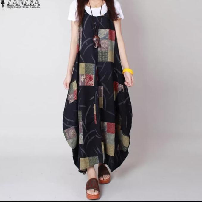 promo zanzea loose maxi long dress sleeveless plus size / baju muslim terbaru