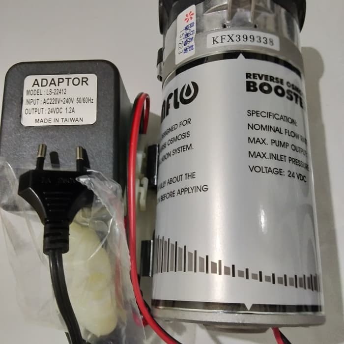 BOOSTER PUMP KEMFLO 24 VDC + ADAPTOR D-24  VDC / POMPA RO BOOSTER PUMP KEMFLO 24V + ADAPTOR 1.2A HIG