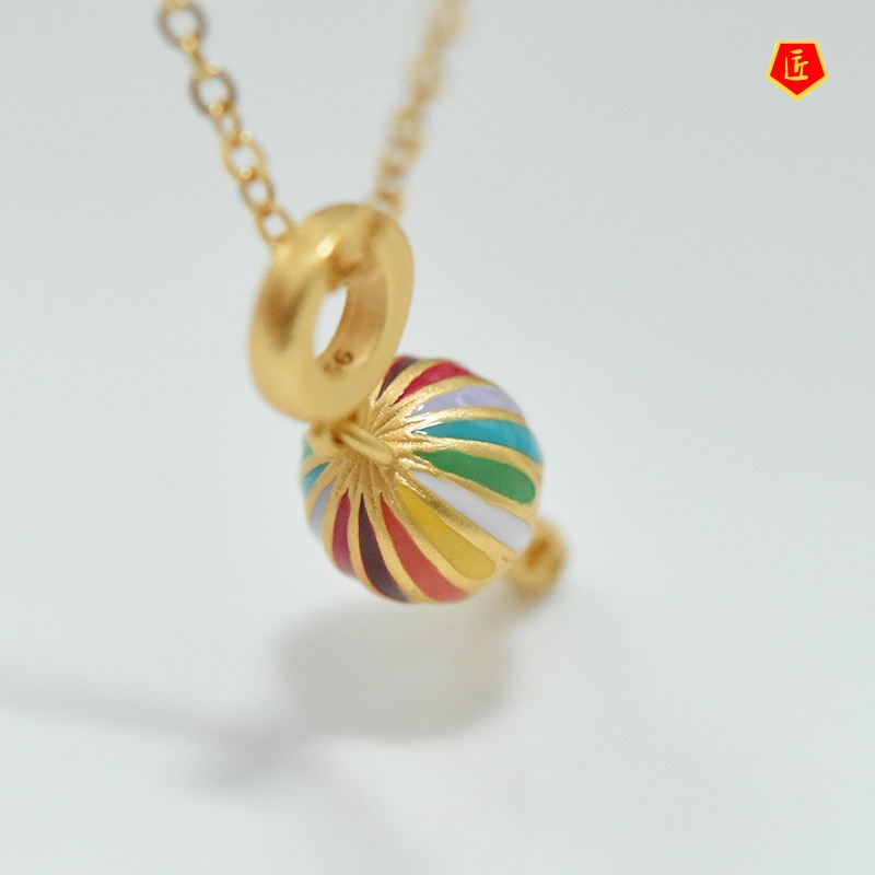 [Ready Stock]3D Gold Necklace Rainbow Hot Air Balloon Pendant Lucky Bead