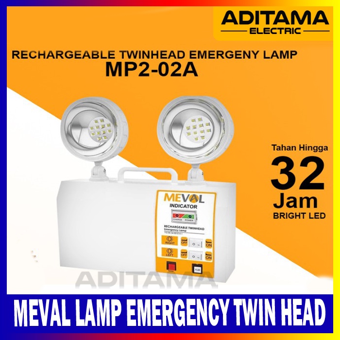 MEVAL LAMPU EMERGENCY DARURAT TWIN HEAD RECHARGEABLE MP2-02A