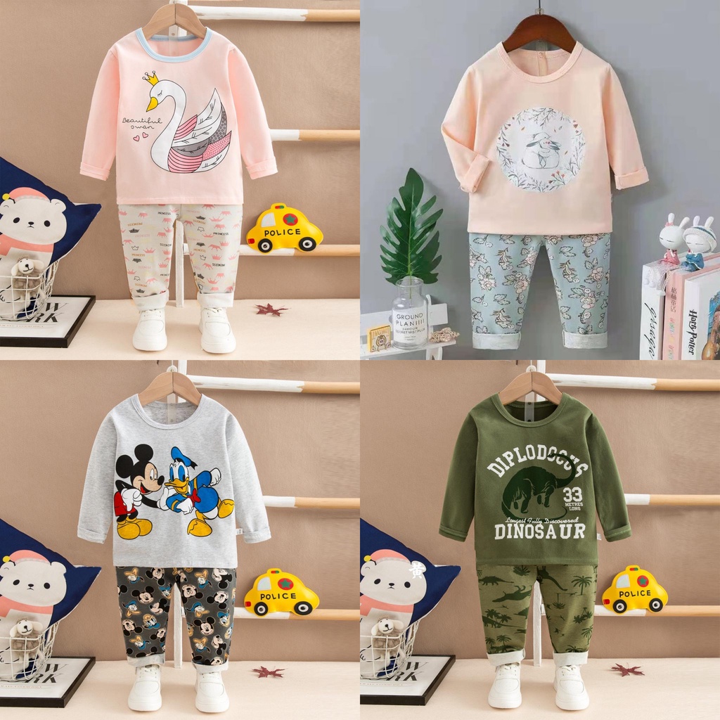 Piyama anak import kaos adem lengan panjang unisex cewek cowok kubao 1-6 tahun