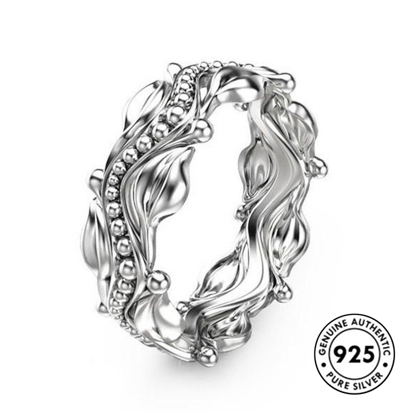 Cincin Desain Ukiran Bunga Bahan S925 Sterling Silver